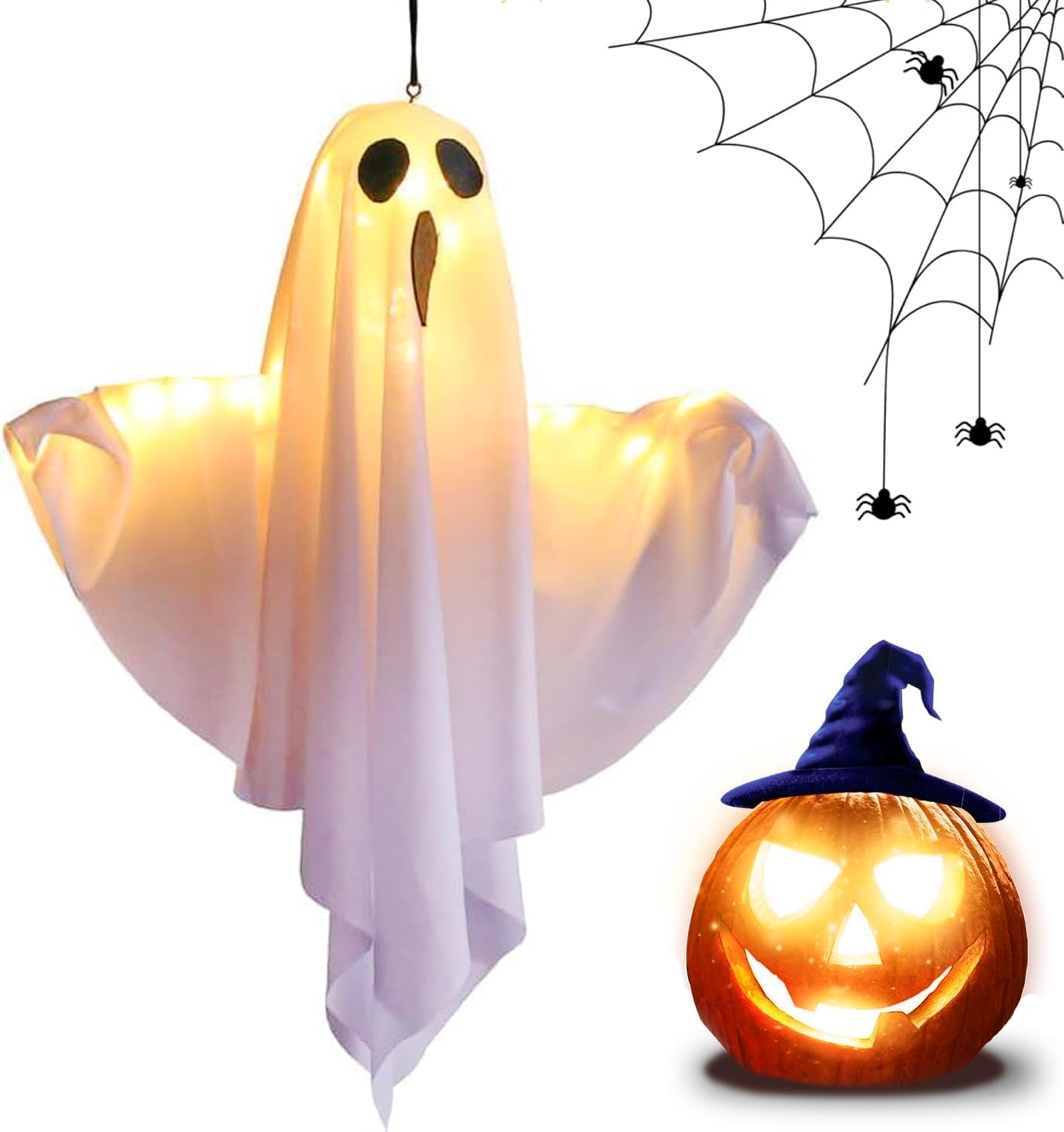 Hanging Ghost Halloween Decorations, Outdoor/Indoor Halloween Decor, Cute Flying Ghosts with Adjustable Arms, Perfect for Trees, Lawns, Porches, Yards, Balconies, and Gardens